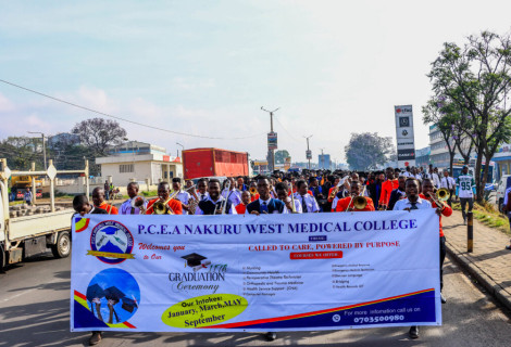 PCEA Nakuru West Medical College students in a live campus setting