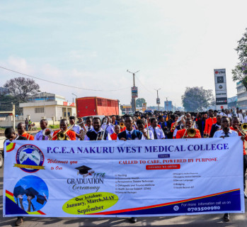 PCEA Nakuru West Medical College students in a live campus setting