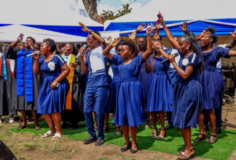 PCEA Nakuru West Medical College choir and worship team during a live event