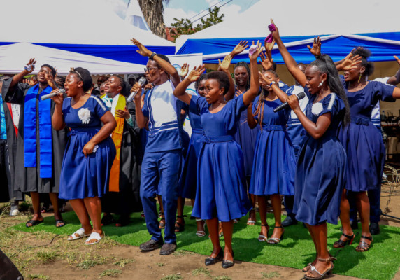 PCEA Nakuru West Medical College choir and worship team during a live event